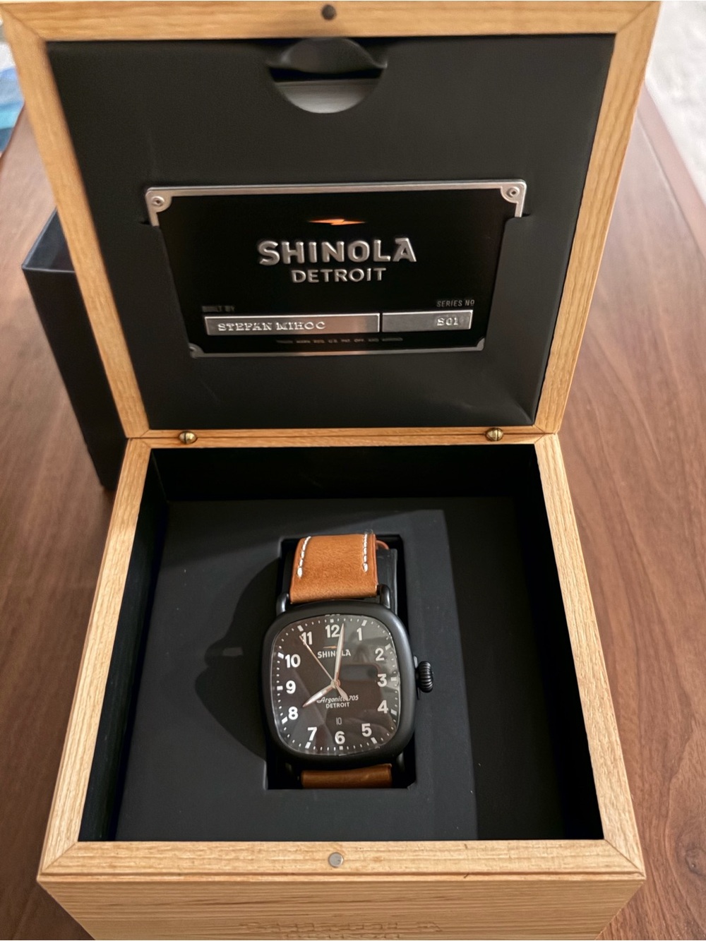 Shinola  Guardian Black Dial Watch with Brown Leather Strap
